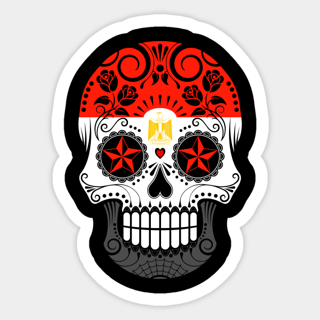 Egyptian Flag Sugar Skull with Roses Sticker by jeffbartels